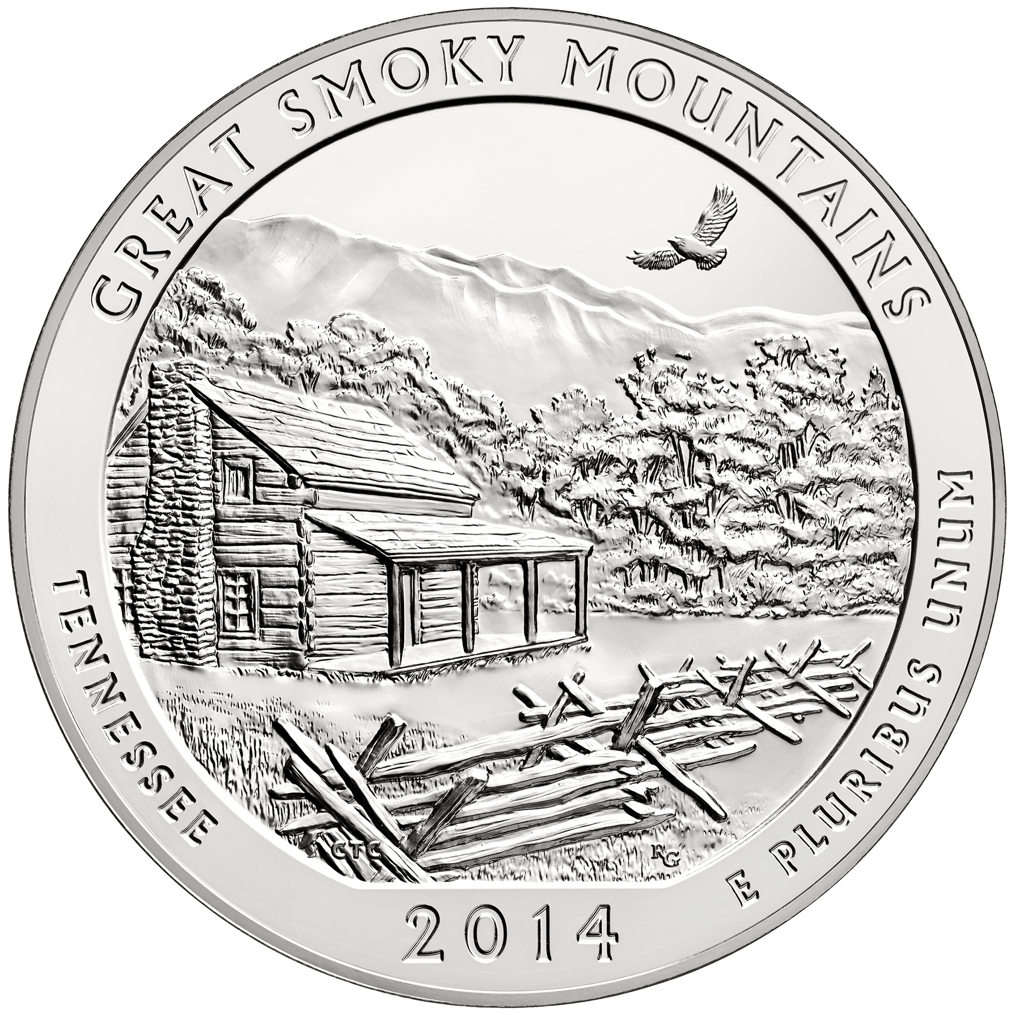 2014 America The Beautiful Quarters Five Ounce Silver Bullion Coin Great Smoky Mountains Tennessee Reverse