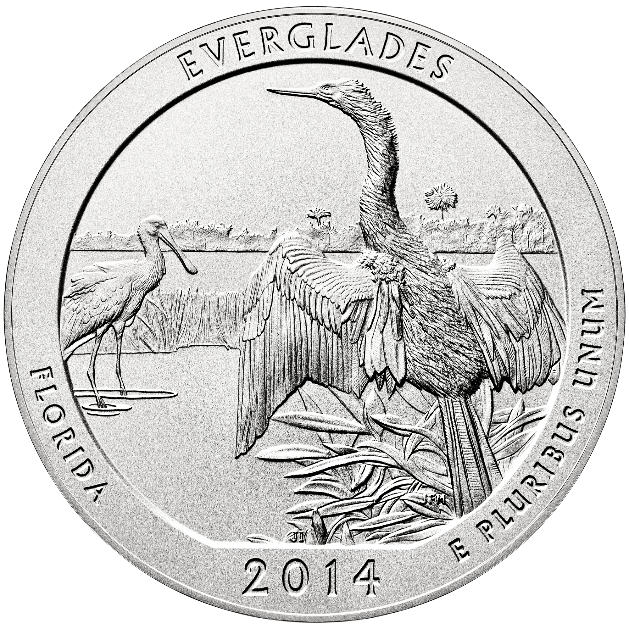 2014 America The Beautiful Quarters Five Ounce Silver Uncirculated Coin Everglades Florida Reverse