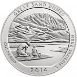 2014 America The Beautiful Quarters Five Ounce Silver Uncirculated Coin Great Sand Dunes Colorado Reverse