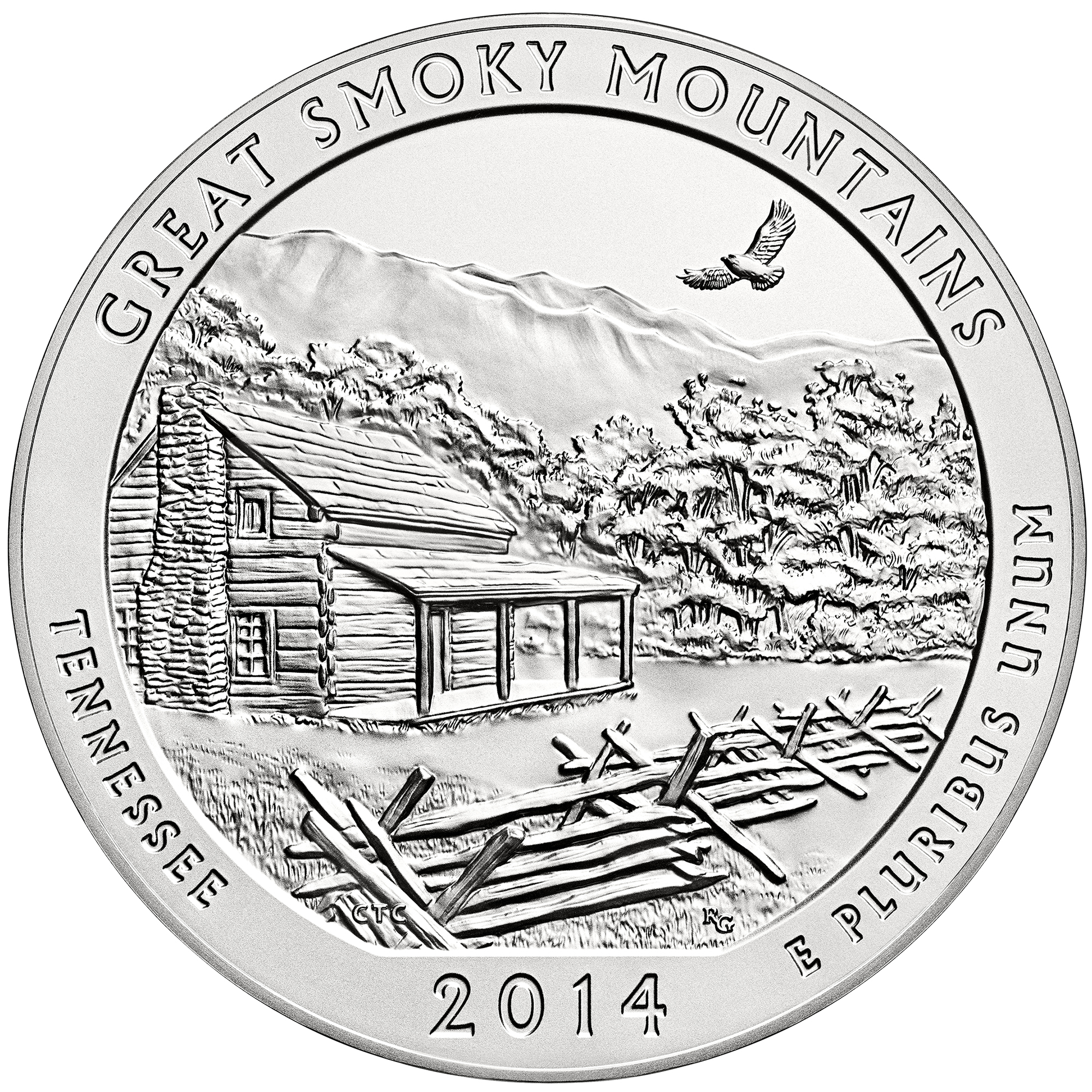2014 America The Beautiful Quarters Five Ounce Silver Uncirculated Coin Great Smoky Mountains Tennessee Reverse