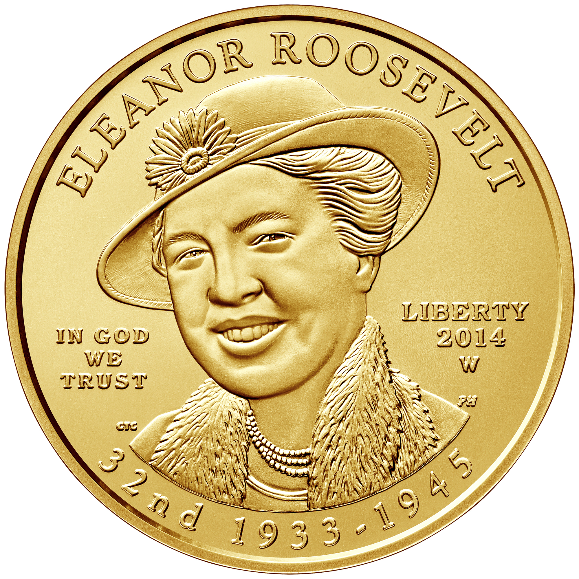 2014 First Spouse Gold Coin Eleanor Roosevelt Uncirculated Obverse