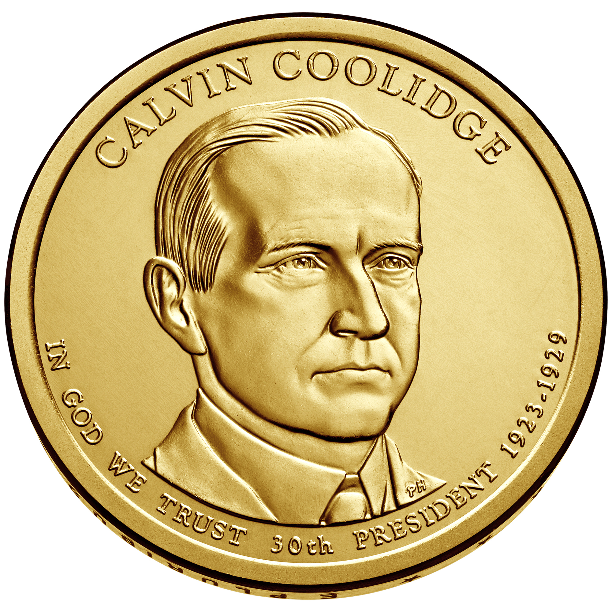 2014 Presidential Dollar Coin Calvin Coolidge Uncirculated Obverse