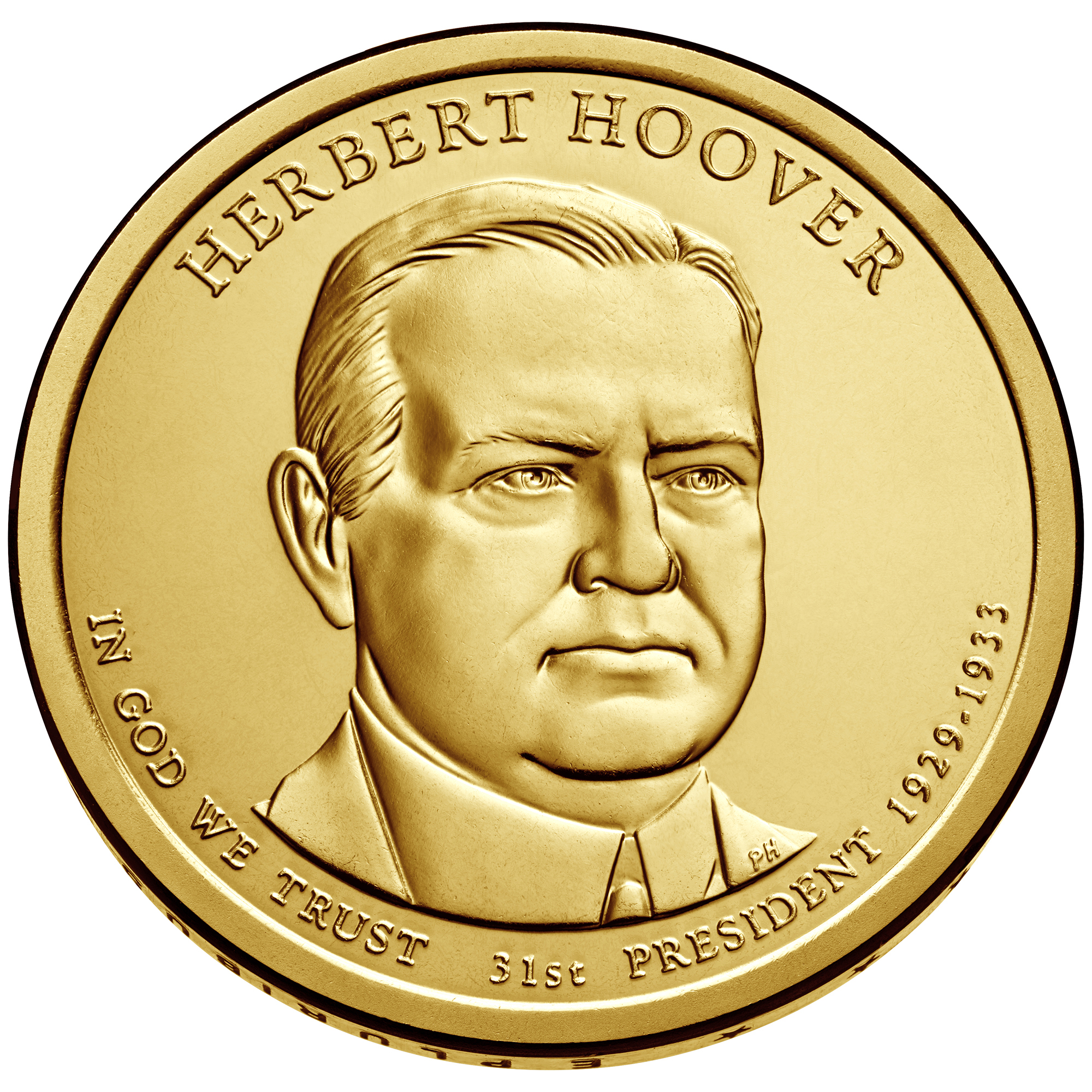 2014 Presidential Dollar Coin Herbert Hoover Uncirculated Obverse