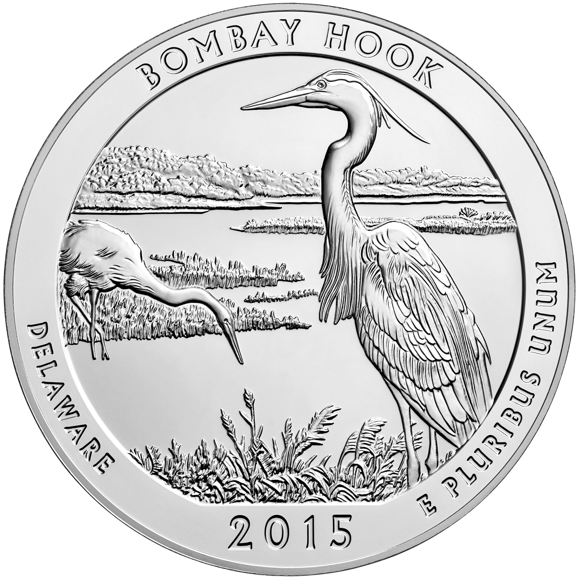 2015 America The Beautiful Quarters Five Ounce Silver Bullion Coin Bombay Hook Delaware Reverse