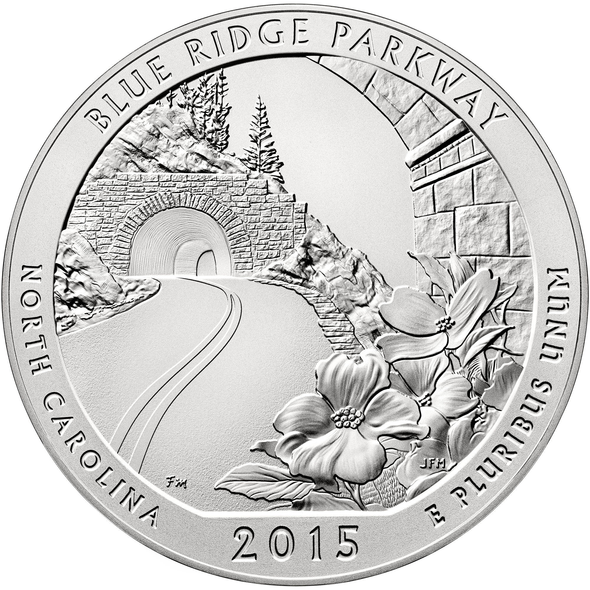 2015 America The Beautiful Quarters Five Ounce Silver Uncirculated Coin Blue Ridge Parkway North Carolina Reverse