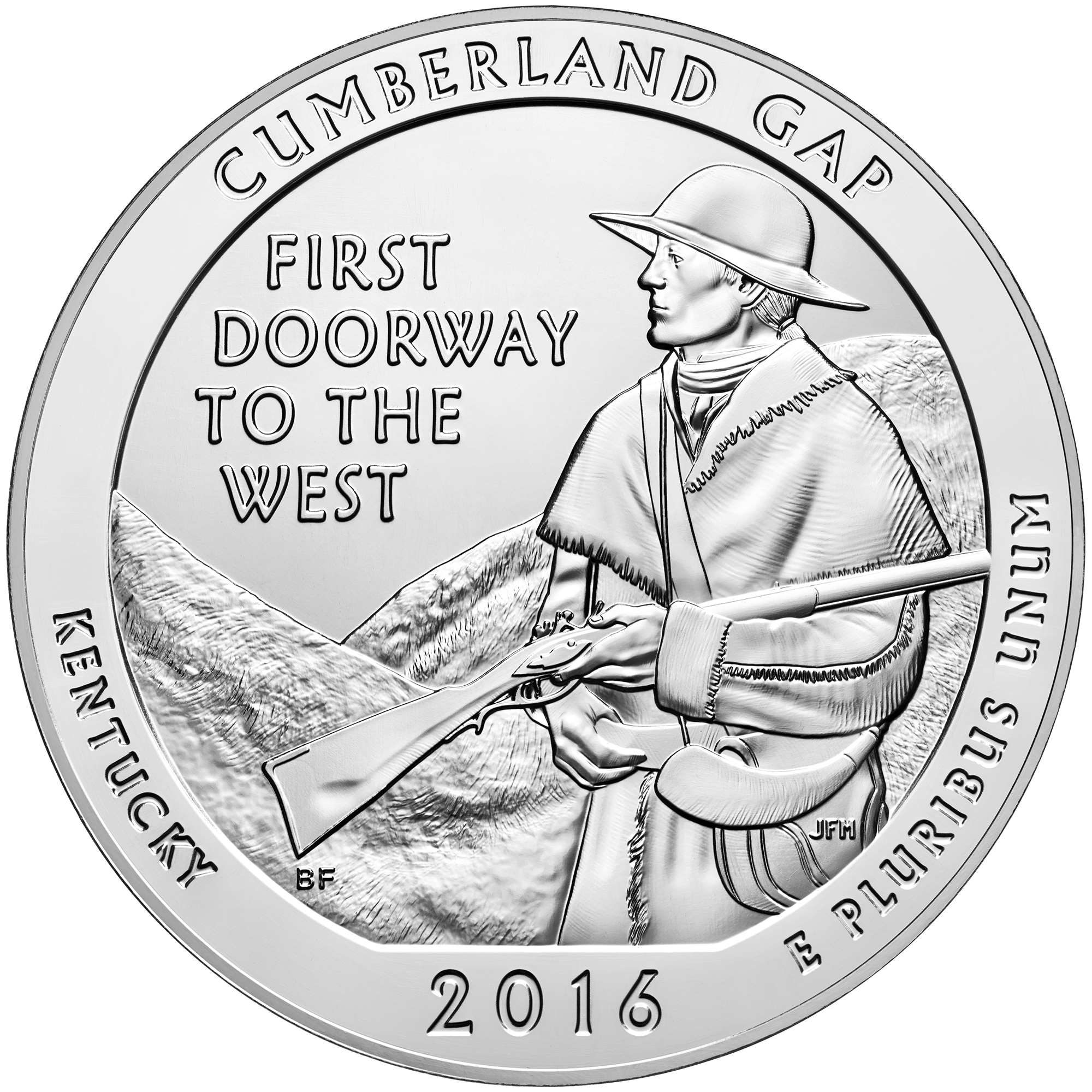 2016 America The Beautiful Quarters Five Ounce Silver Bullion Coin Cumberland Gap Kentucky Reverse
