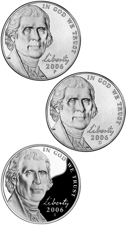 Three Nickles with mint marks