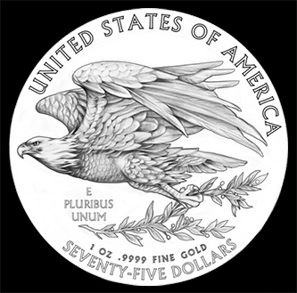 Line drawing of the reverse selected for the 2015 High Relief Gold Coin.