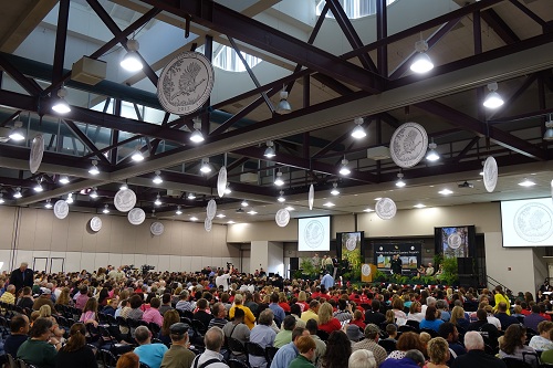More than 1,500 people gathered for the launch under 40 giant replicas of the 
Kisatchie National Forest quarter reverse design hanging from the rafters.