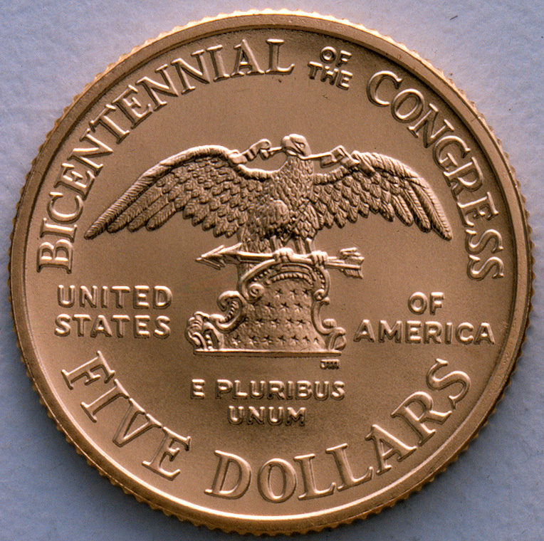 1989 Congress Bicentennial Commemorative Gold Five Dollar Proof Reverse
