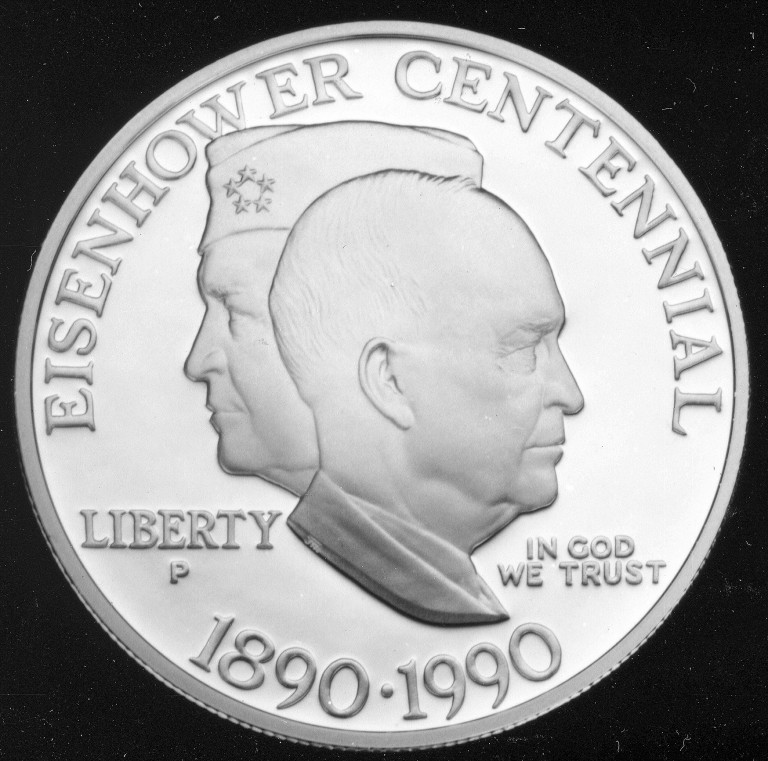 1990 Eisenhower Hundredth Anniversary Commemorative Silver One Dollar Proof Obverse
