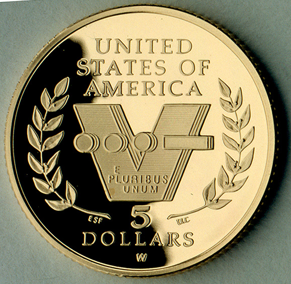 1991-1995 Wwii Anniversary Commemorative Gold Five Dollar Proof Reverse