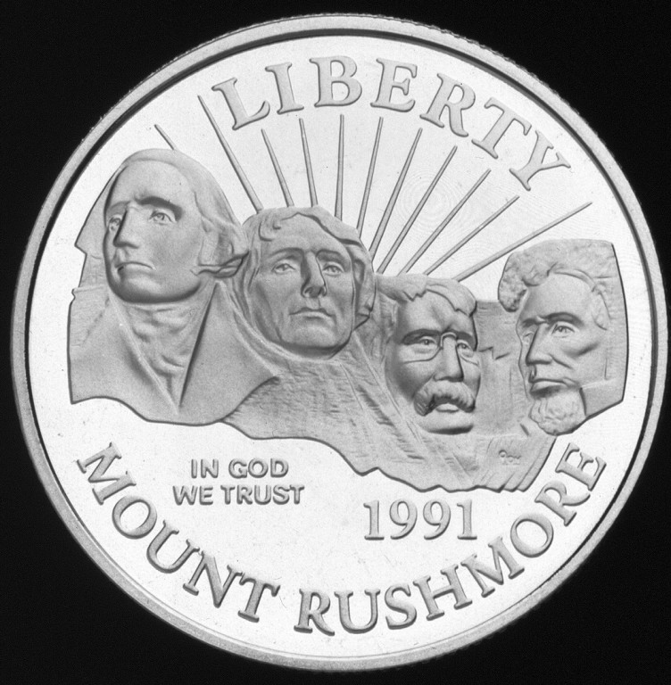 1991 S Mount Rushmore Anniversary Silver Dollar Proof 