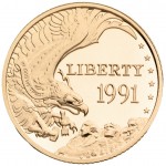 1991 Mount Rushmore Golden Anniversary Commemorative Gold Five Dollar Proof Obverse