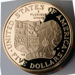 1992 Christopher Columbus Quincentenary Commemorative Gold Five Dollar Proof Reverse