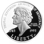 1993 Thomas Jefferson Two Hundred Fiftieth Anniversary Silver Dollar Obverse