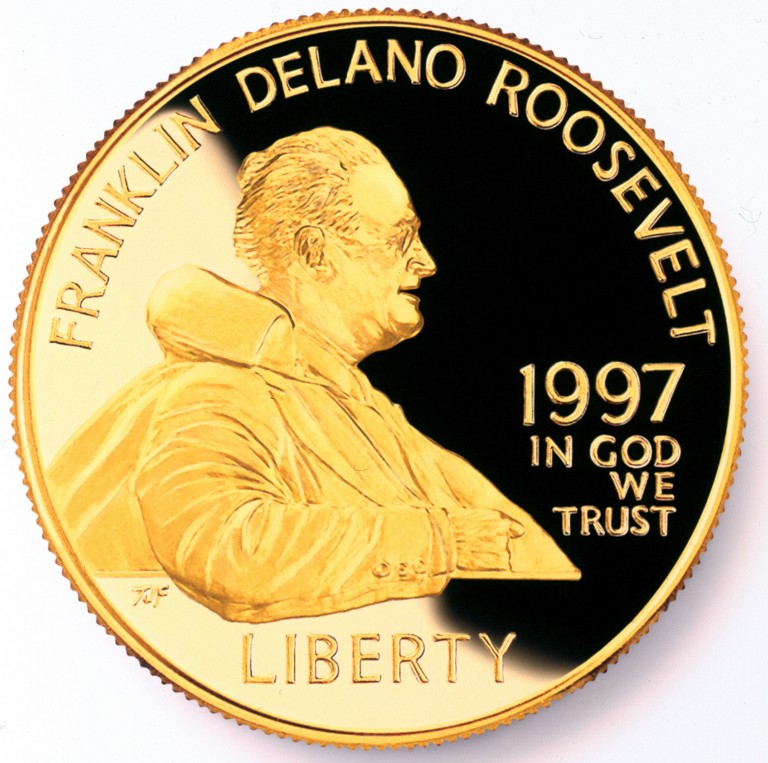 1997 Franklin Delano Roosevelt Commemorative Gold Five Dollar Proof Obverse