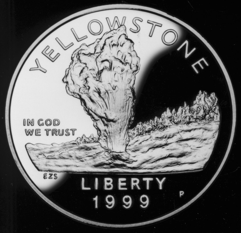 1999 Yellowstone National Park Commemorative Silver One Dollar Proof Obverse