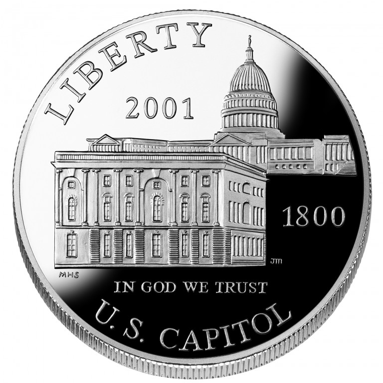 2001 United States Capitol Visitor Center Commemorative Silver One Dollar Proof Obverse