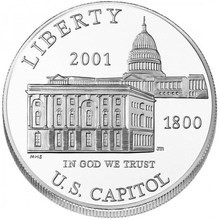 2001 United States Capitol Visitor Center Commemorative Silver One Dollar Uncirculated Obverse