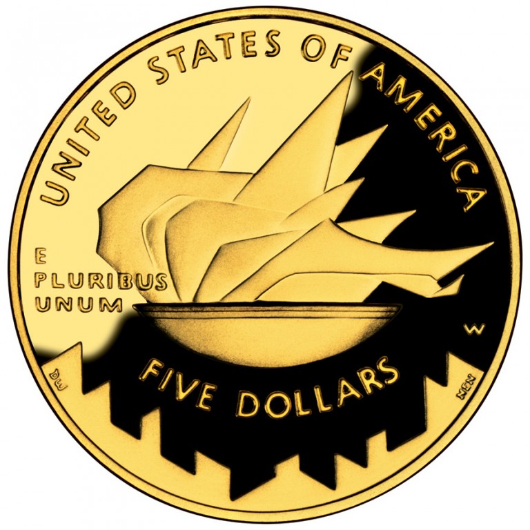 2002 Winter Olympics Salt Lake City Commemorative Gold Five Dollar Proof Reverse