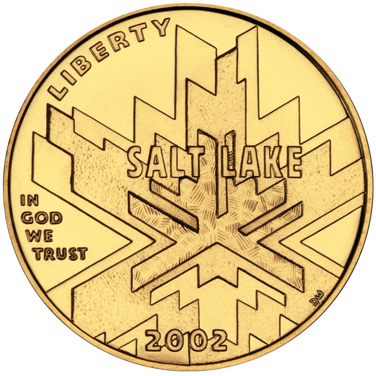 2002 Winter Olympics Salt Lake City Commemorative Gold Five Dollar Uncirculated Obverse
