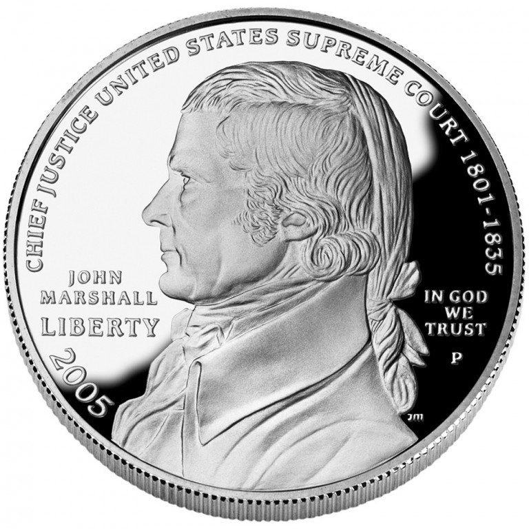 NGC MS69 2005-P US Chief Justice John Marshall Commemorative BU Silver Dollar 