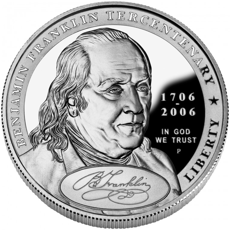 2006 Benjamin Franklin Founding Father Commemorative Silver One Dollar Proof Obverse