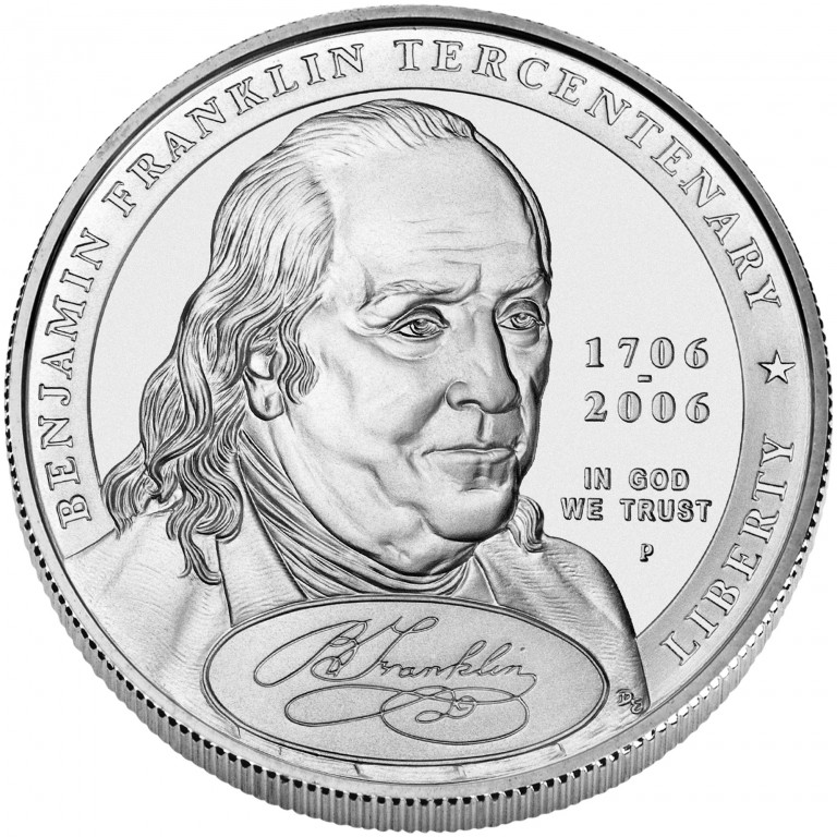 2006 Benjamin Franklin Founding Father Commemorative Silver One Dollar Uncirculated Obverse
