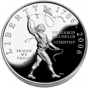 Silver Dollar w/ boxes,Case,& COA. 2006 P Ben Franklin Scientist Proof 