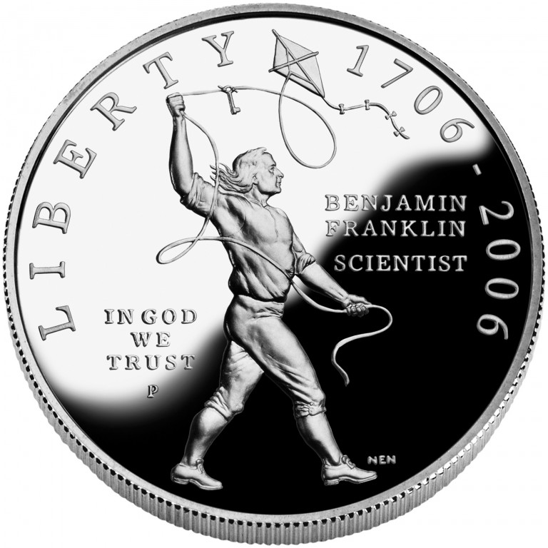 2006 Benjamin Franklin Scientist Commemorative Silver One Dollar Proof Obverse