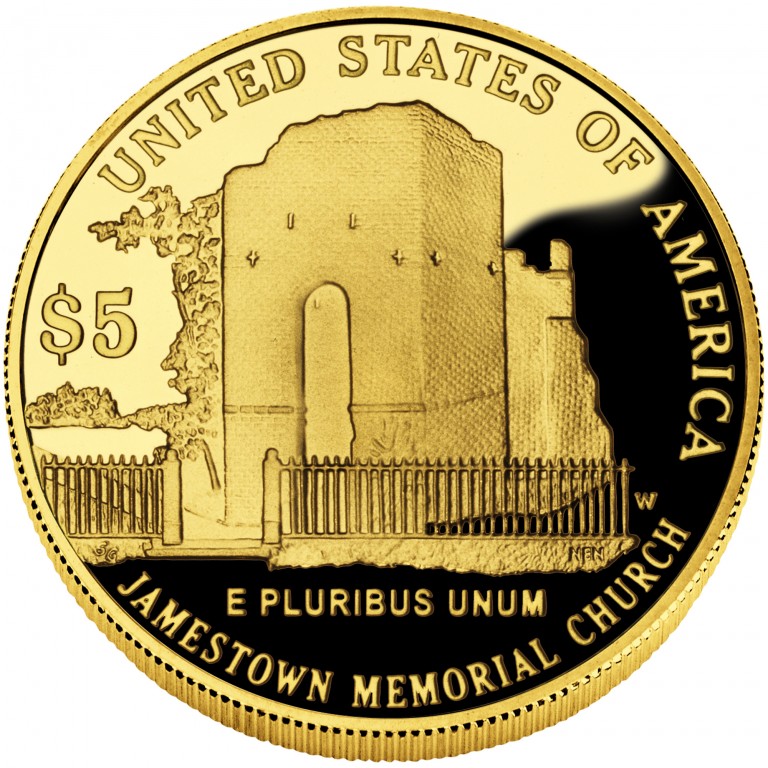 2007 Jamestown Quadricentennial Commemorative Gold Five Dollar Proof Reverse