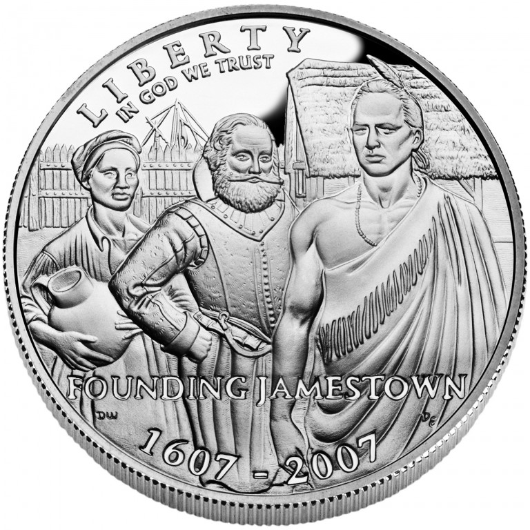 2007 Jamestown Quadricentennial Commemorative Silver One Dollar Proof Obverse
