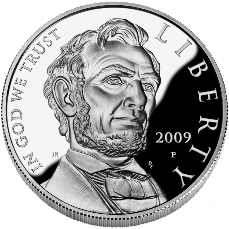 2009 Abraham Lincoln Commemorative Silver One Dollar Proof Obverse
