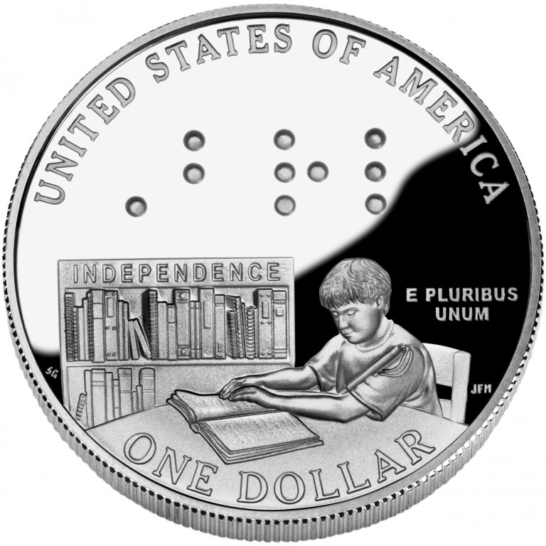 2009 Louis Braille Bicentennial Commemorative Silver One Dollar Proof Obverse