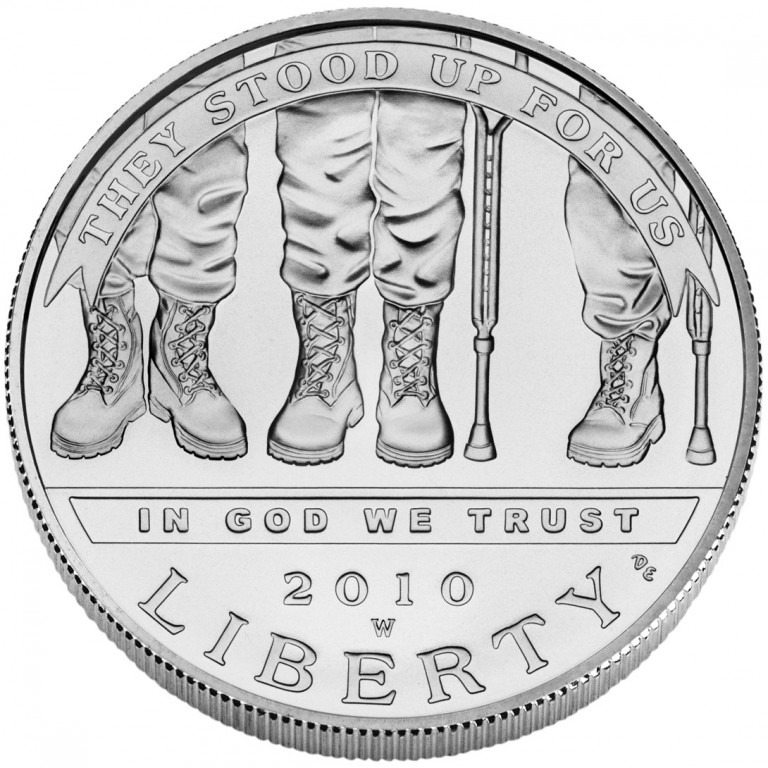 2010 American Veterans Disabled For Life Commemorative Silver One Dollar Uncirculated Obverse