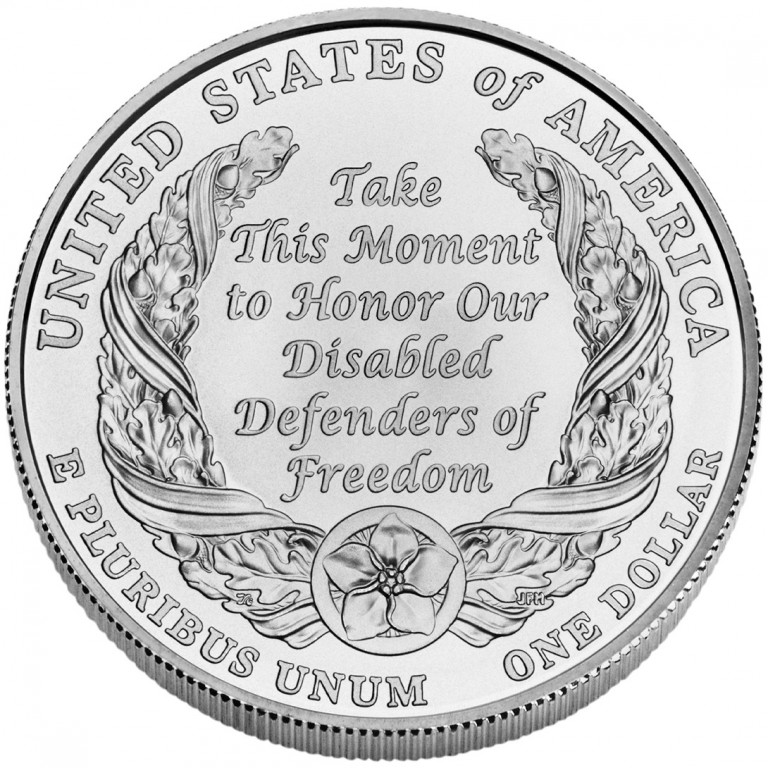 2010 American Veterans Disabled For Life Commemorative Silver One Dollar Uncirculated Reverse