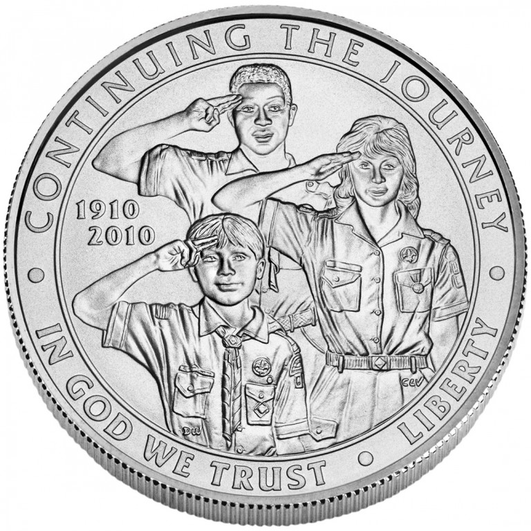 2010 Boy Scouts Of America Centennial Commemorative Silver One Dollar Uncirculated Obverse