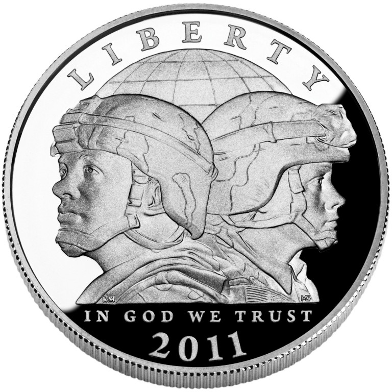 2011 United States Army Commemorative Silver One Dollar Proof Obverse