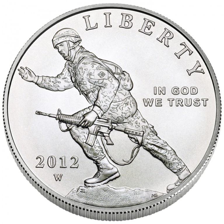 2012 Infantry Soldier Commemorative Silver One Dollar Uncirculated Obverse