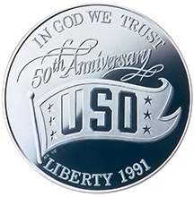 1991 United Services Organization (USO) 50th Anniversary Silver Dollar Proof Obverse