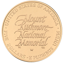 1991 Mount Rushmore Golden Anniversary Commemorative Gold Five Dollar Uncirculated Reverse
