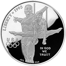 1995 Centennial Olympics Gymnastics Silver Dollar Proof Obverse