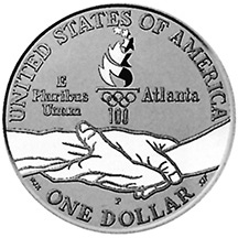 1995 Centennial Olympics Gymnastics Silver Dollar Proof Reverse