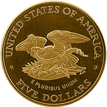1995 Civil War Battlefield Commemorative Gold Five Dollar Uncirculated Reverse