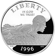 1996 Olympics Swimming Half Dollar Proof Obverse