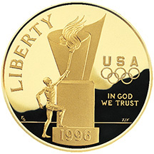 1996 Centennial Olympics Cauldron Gold Five Dollar Proof Obverse