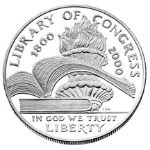 2000 Library of Congress Commemorative Silver Dollar Uncirculated Obverse