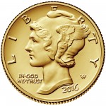2016 Mercury Dime Centennial Gold Coin Obverse