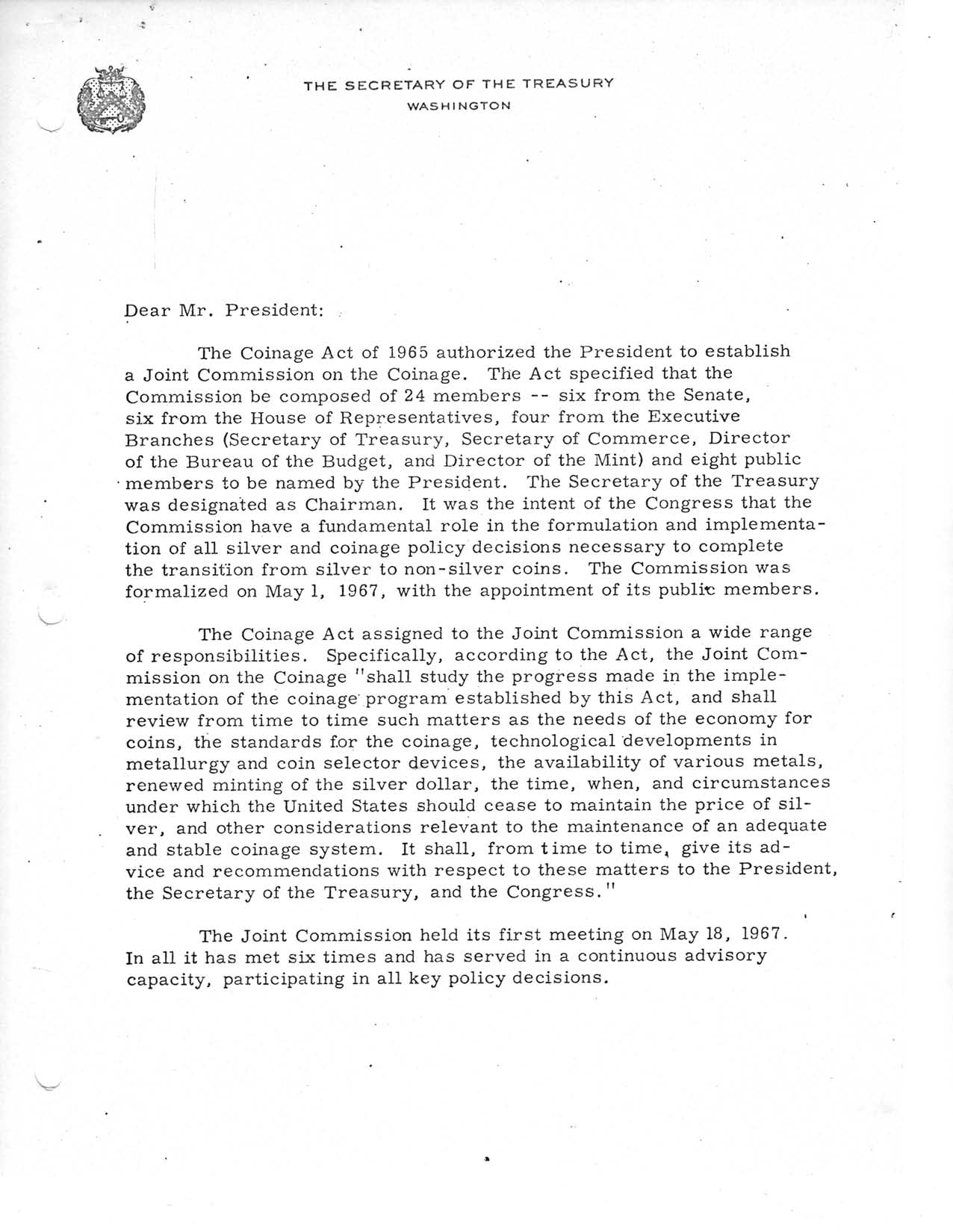 Historic Press Release: Letter to President From Treasury Secretary, Page 2